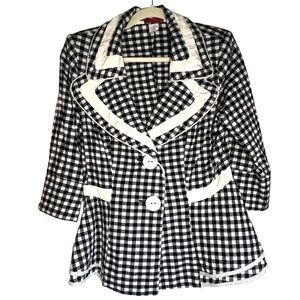 Saint Gil Paris Black and White Check Blazer 100% Cotton Made in USA Size Large